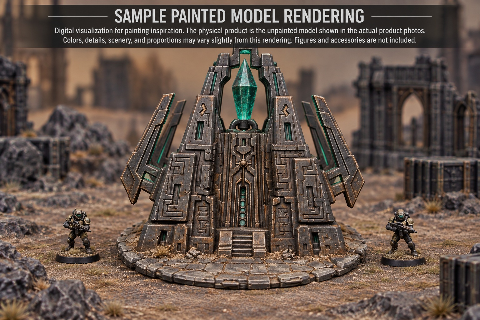 Labeled digital painted example of the Sci-Fi Monument on a tabletop